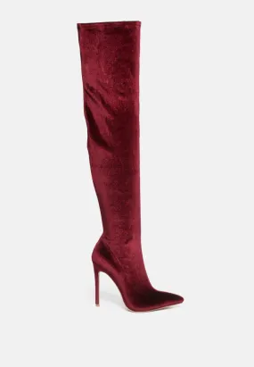 Stretch velvet high heel boots