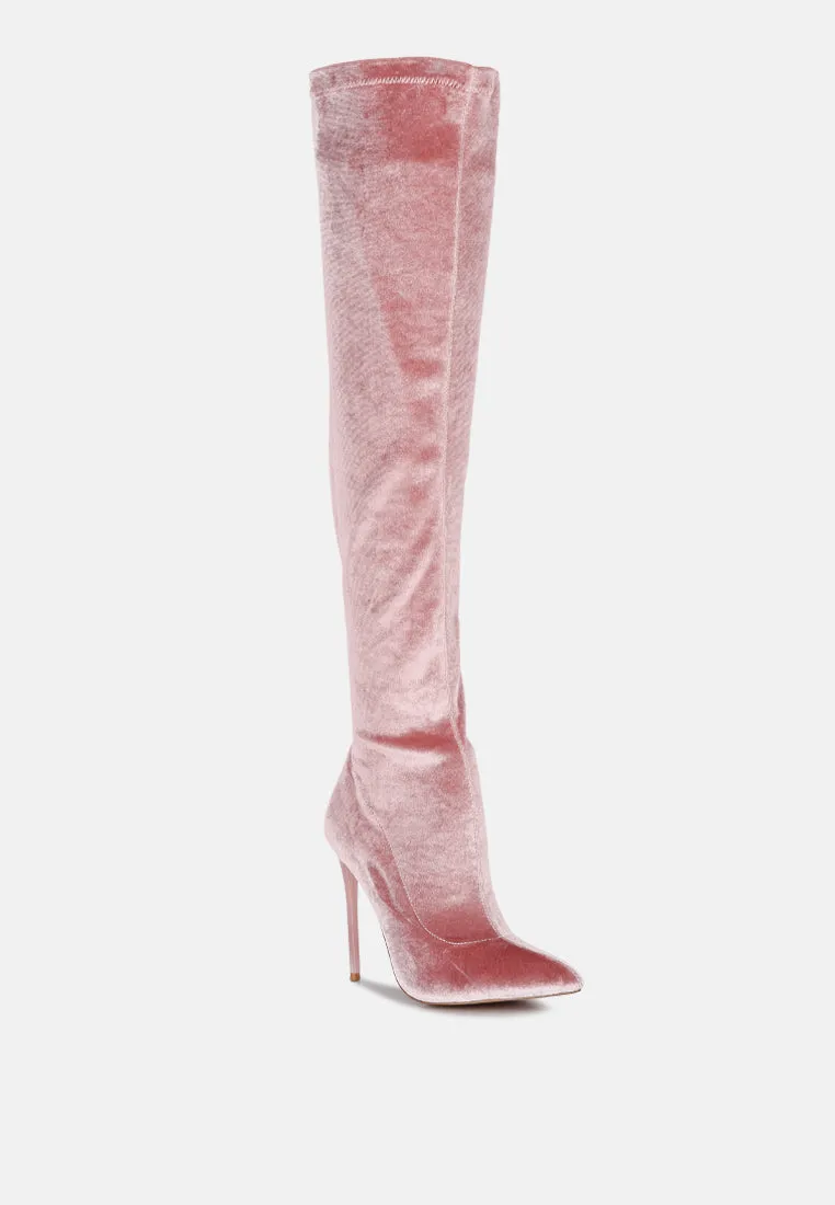 Stretch velvet high heel boots