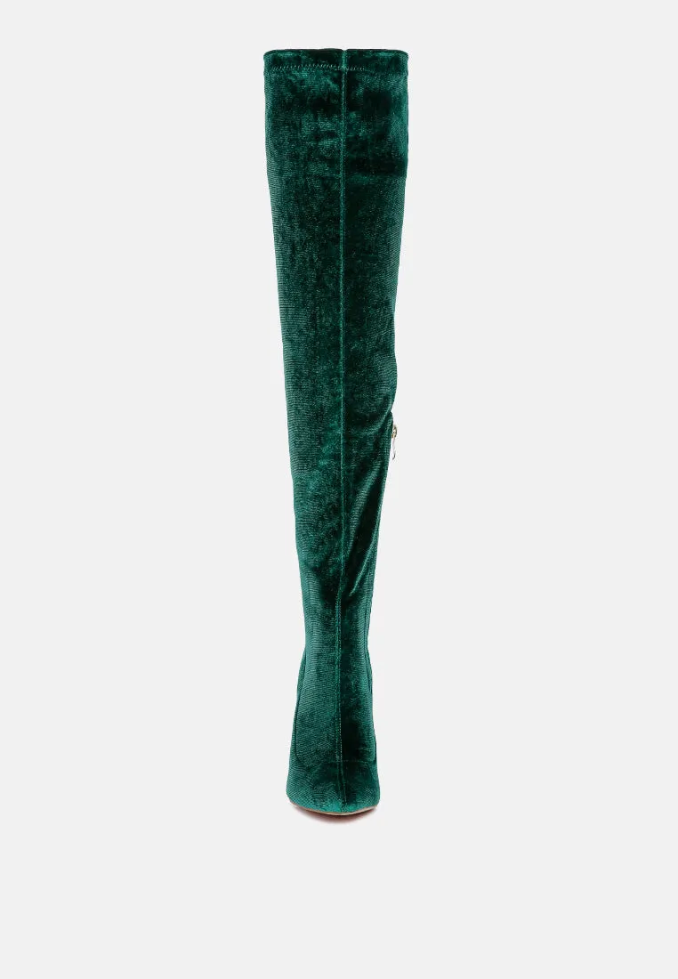 Stretch velvet high heel boots