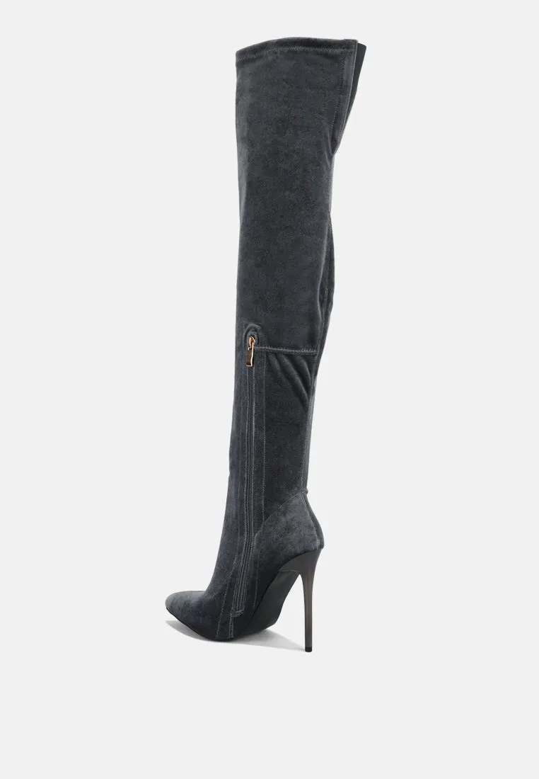 Stretch velvet high heel boots