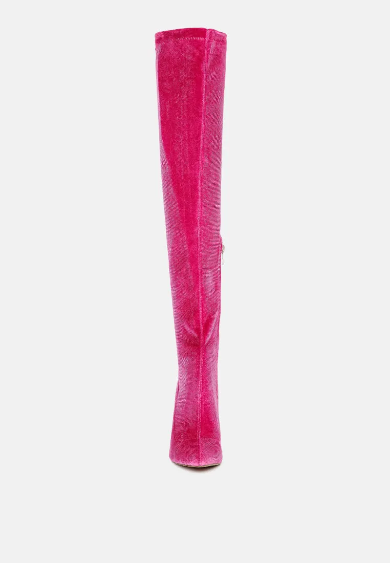 Stretch velvet high heel boots