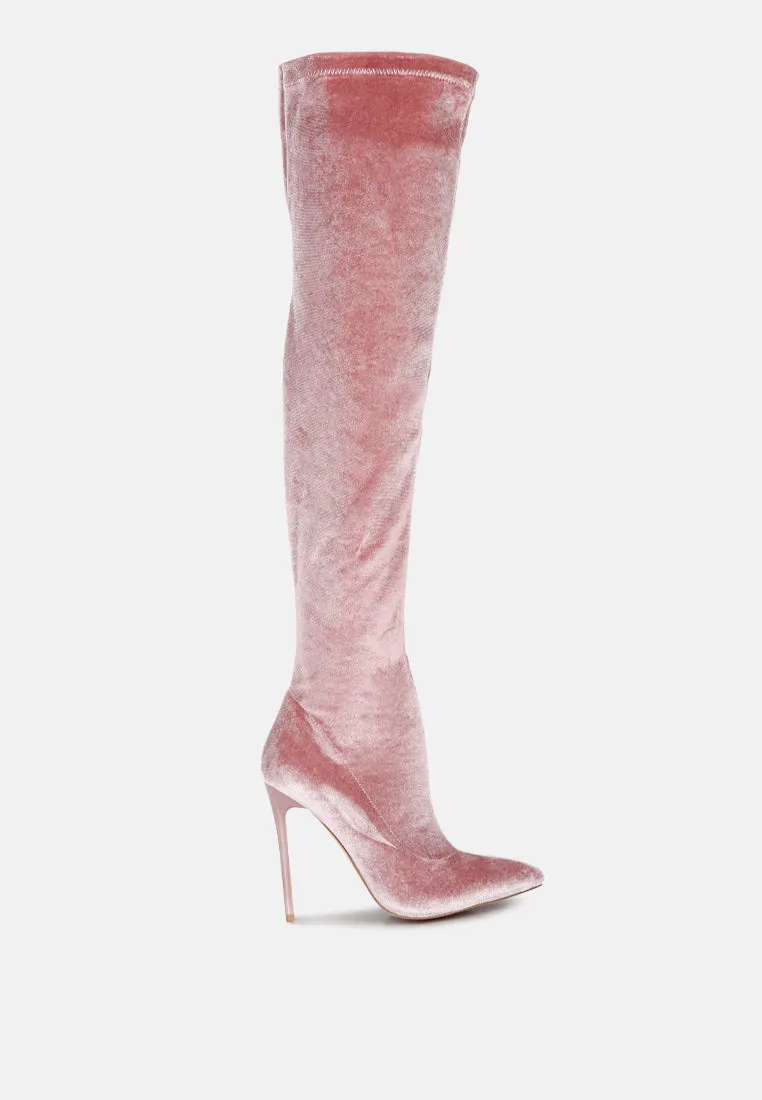 Stretch velvet high heel boots