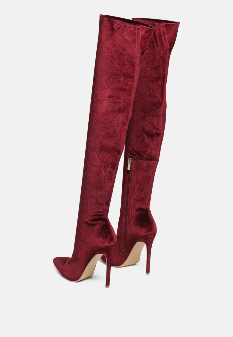 Stretch velvet high heel boots