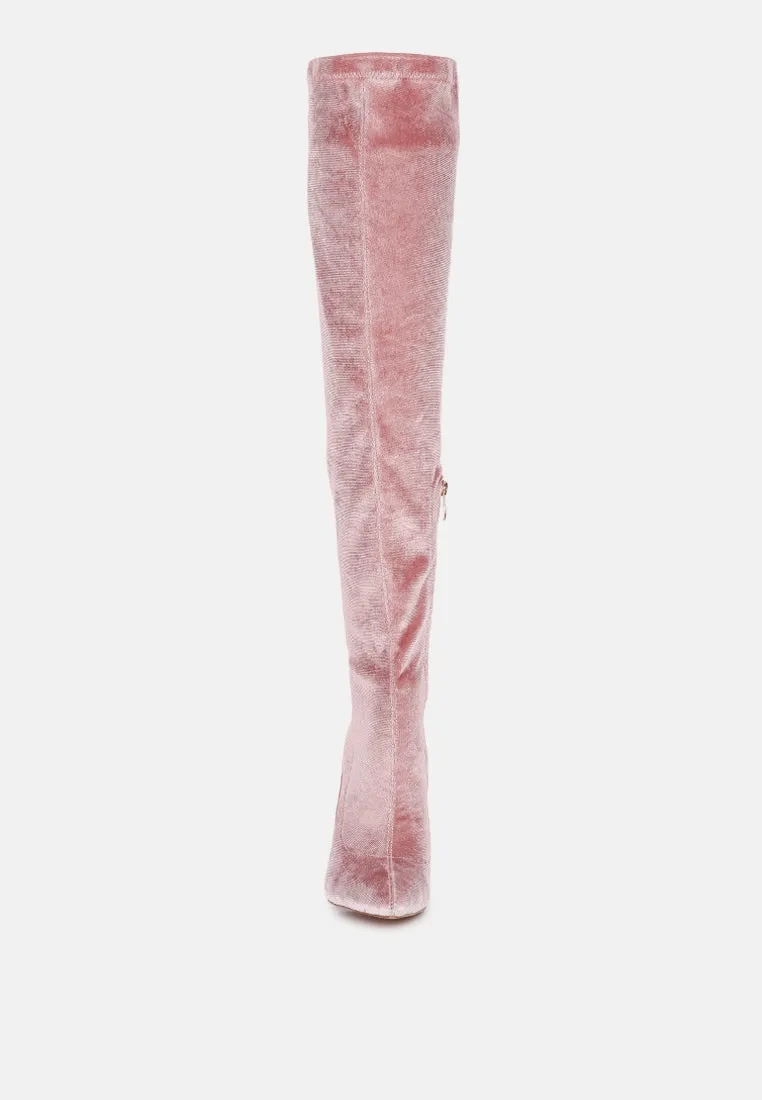 Stretch velvet high heel boots