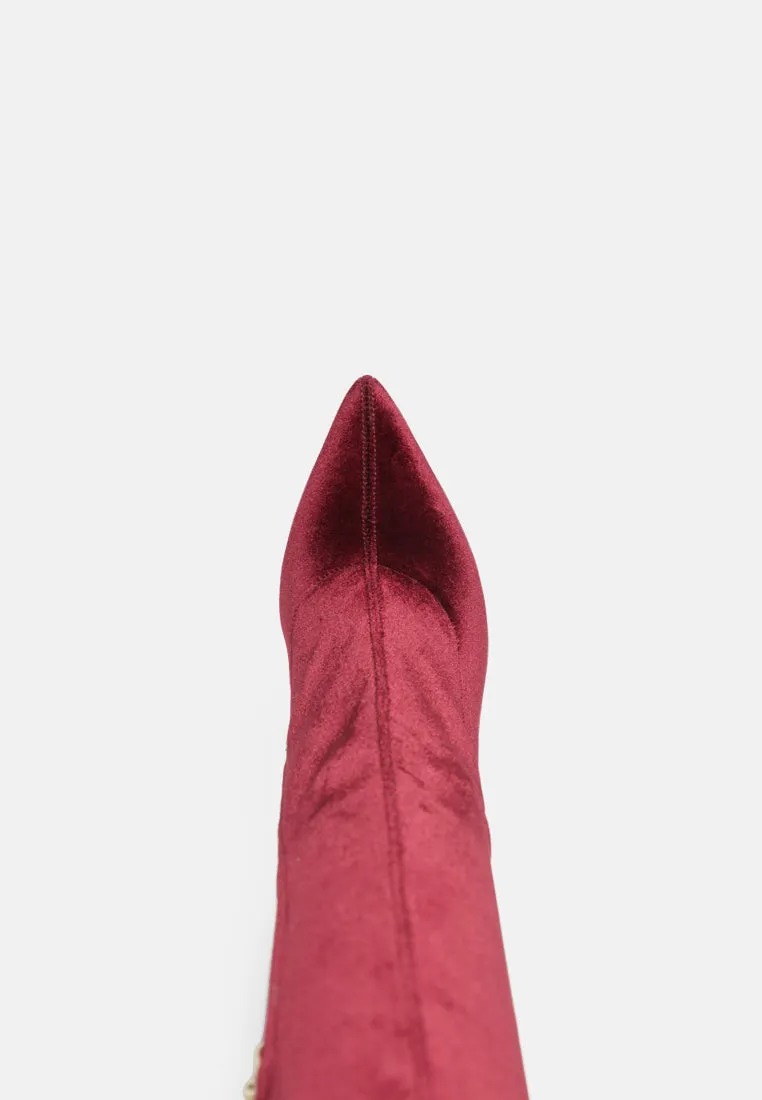 Stretch velvet high heel boots