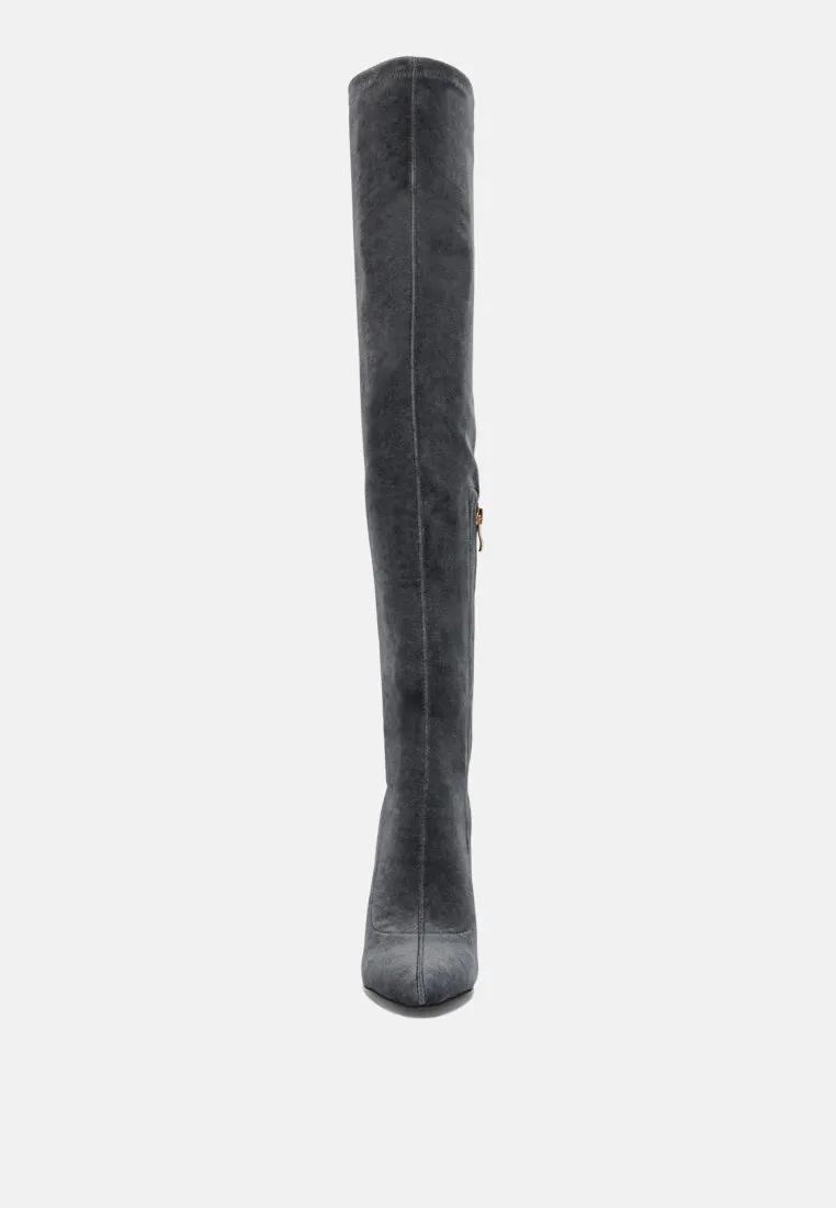 Stretch velvet high heel boots