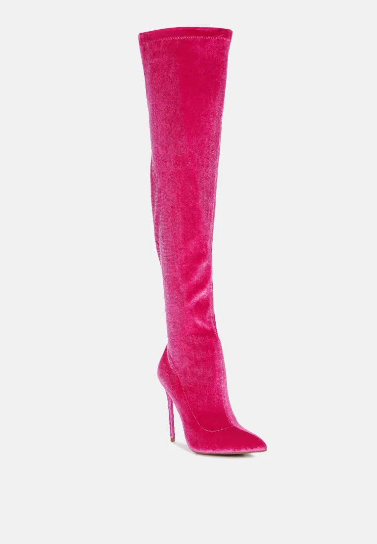 Stretch velvet high heel boots