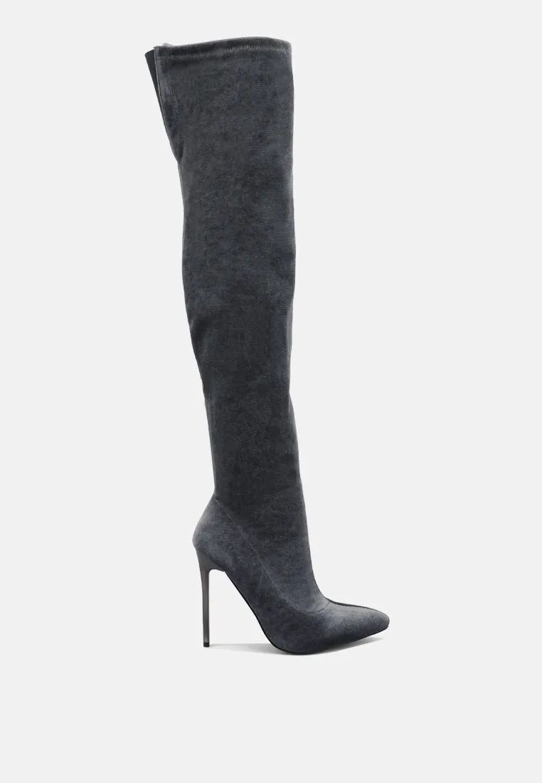 Stretch velvet high heel boots