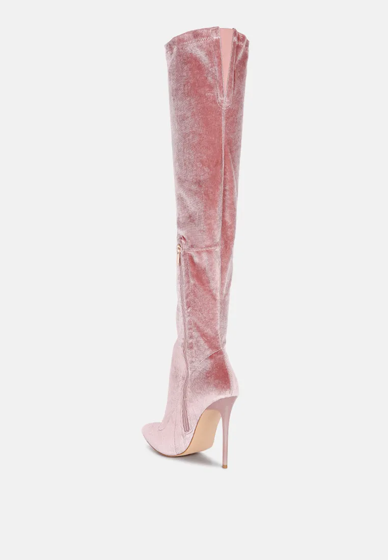 Stretch velvet high heel boots