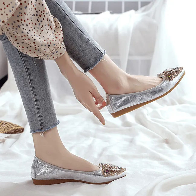 Summer Pointed Close Toe Oxford Rhinestone Flats