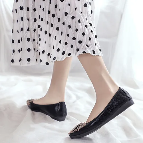 Summer Pointed Close Toe Oxford Rhinestone Flats