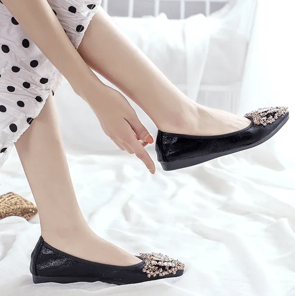 Summer Pointed Close Toe Oxford Rhinestone Flats