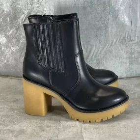 SUN   STONE Women's Black Lennii Lug-Sole Slip-On Block-Heel Booties SZ 7.5