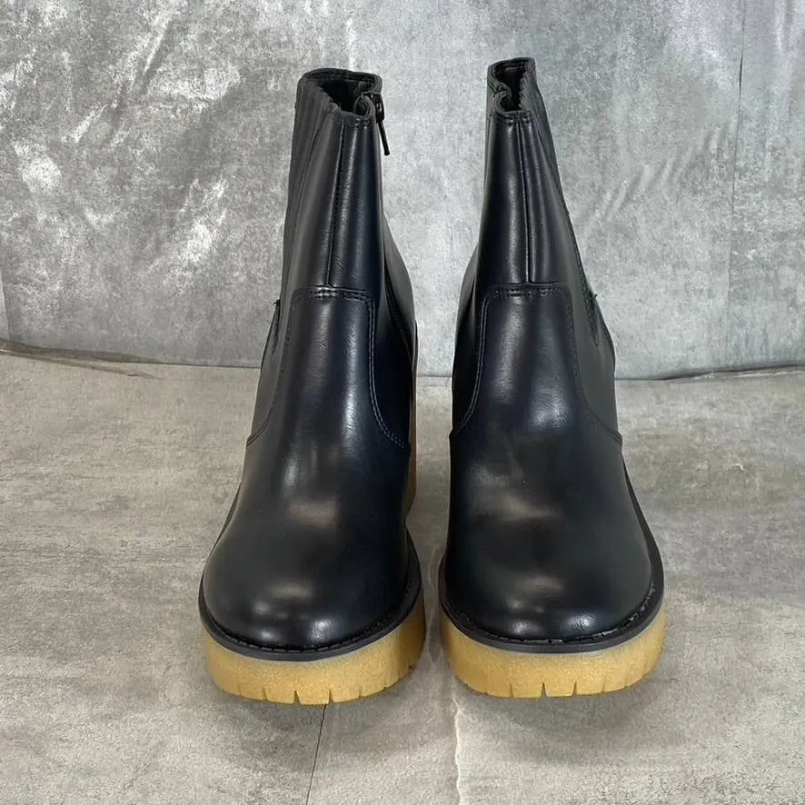 SUN   STONE Women's Black Lennii Lug-Sole Slip-On Block-Heel Booties SZ 7.5