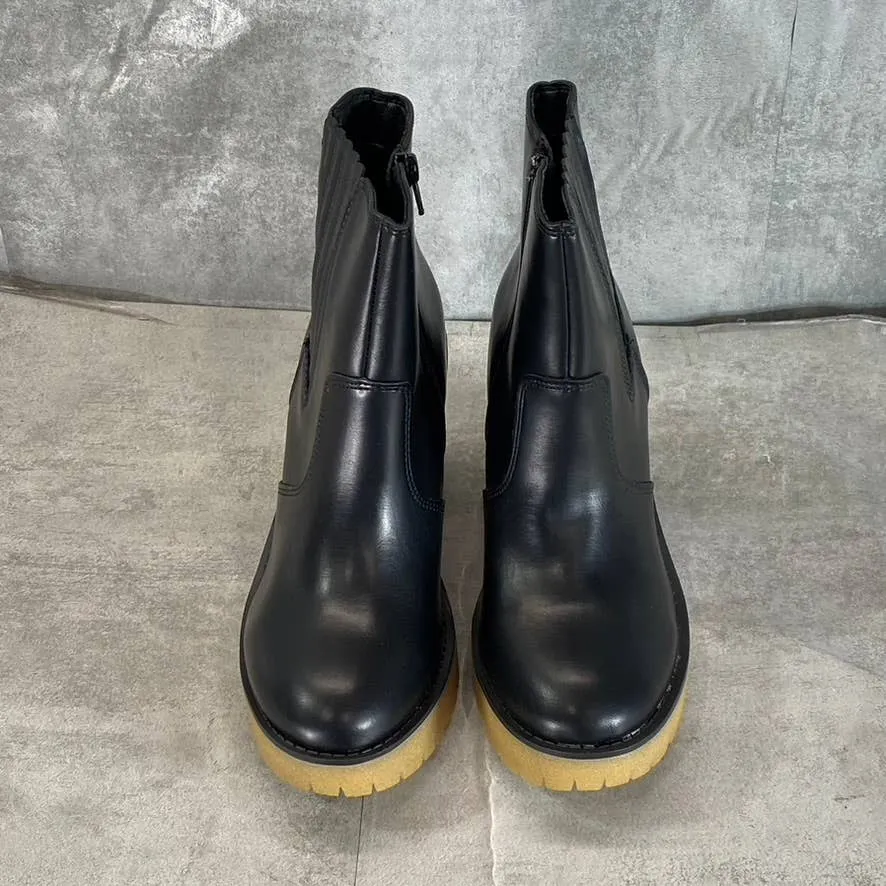SUN   STONE Women's Black Lennii Lug-Sole Slip-On Block-Heel Booties SZ 7.5
