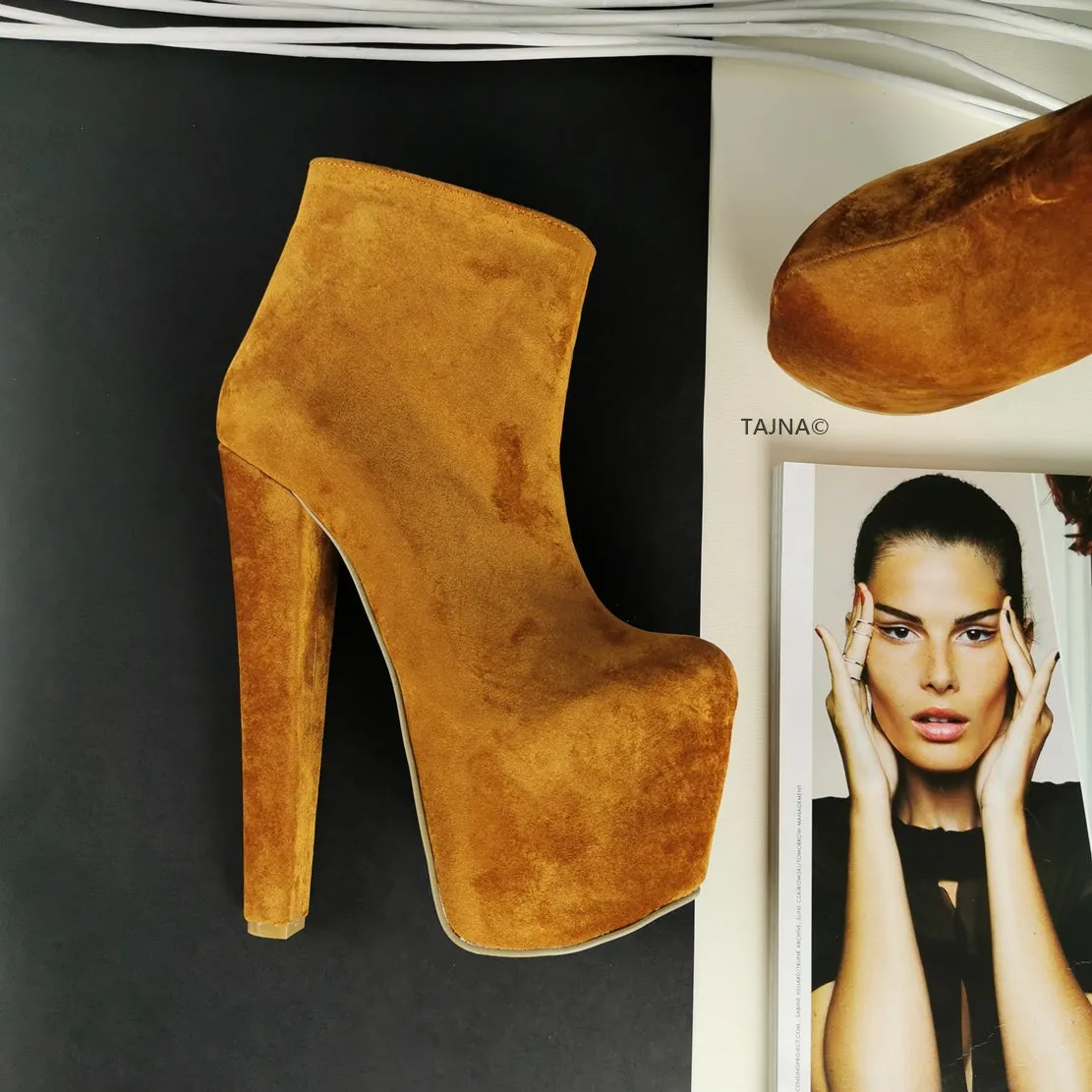 Tobacco Brown Suede Ankle Booties