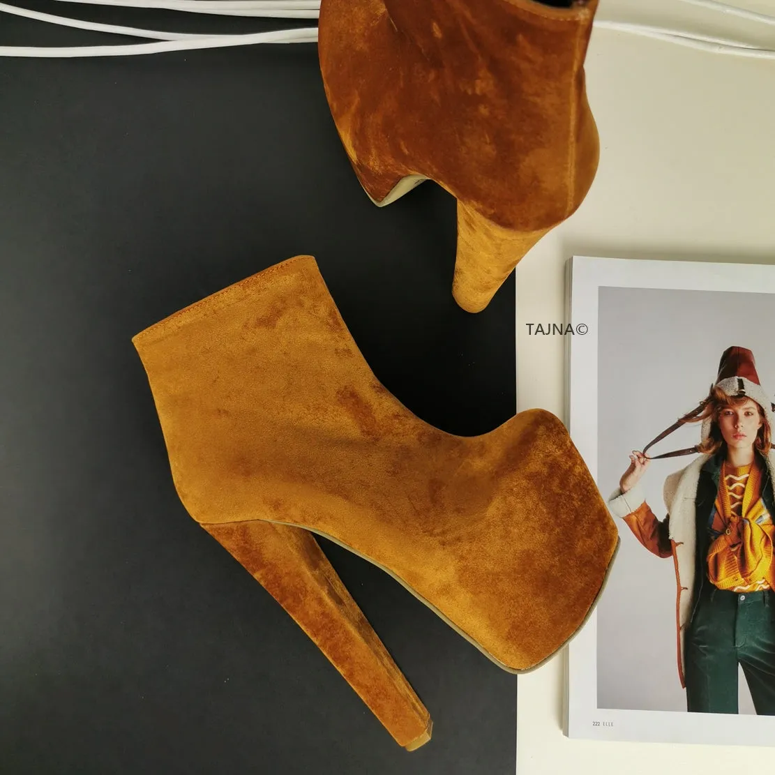 Tobacco Brown Suede Ankle Booties