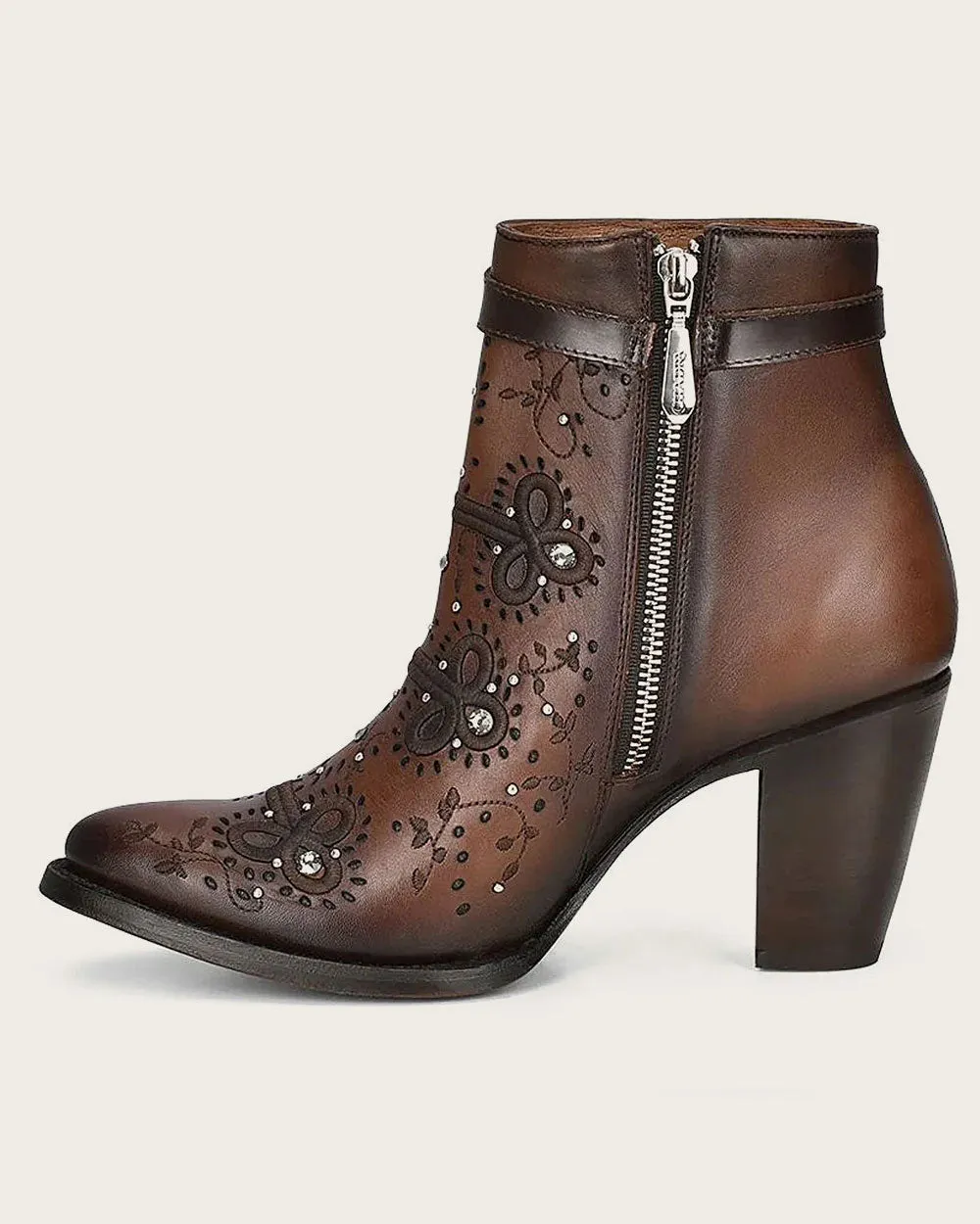 Western brown bootie with crystals