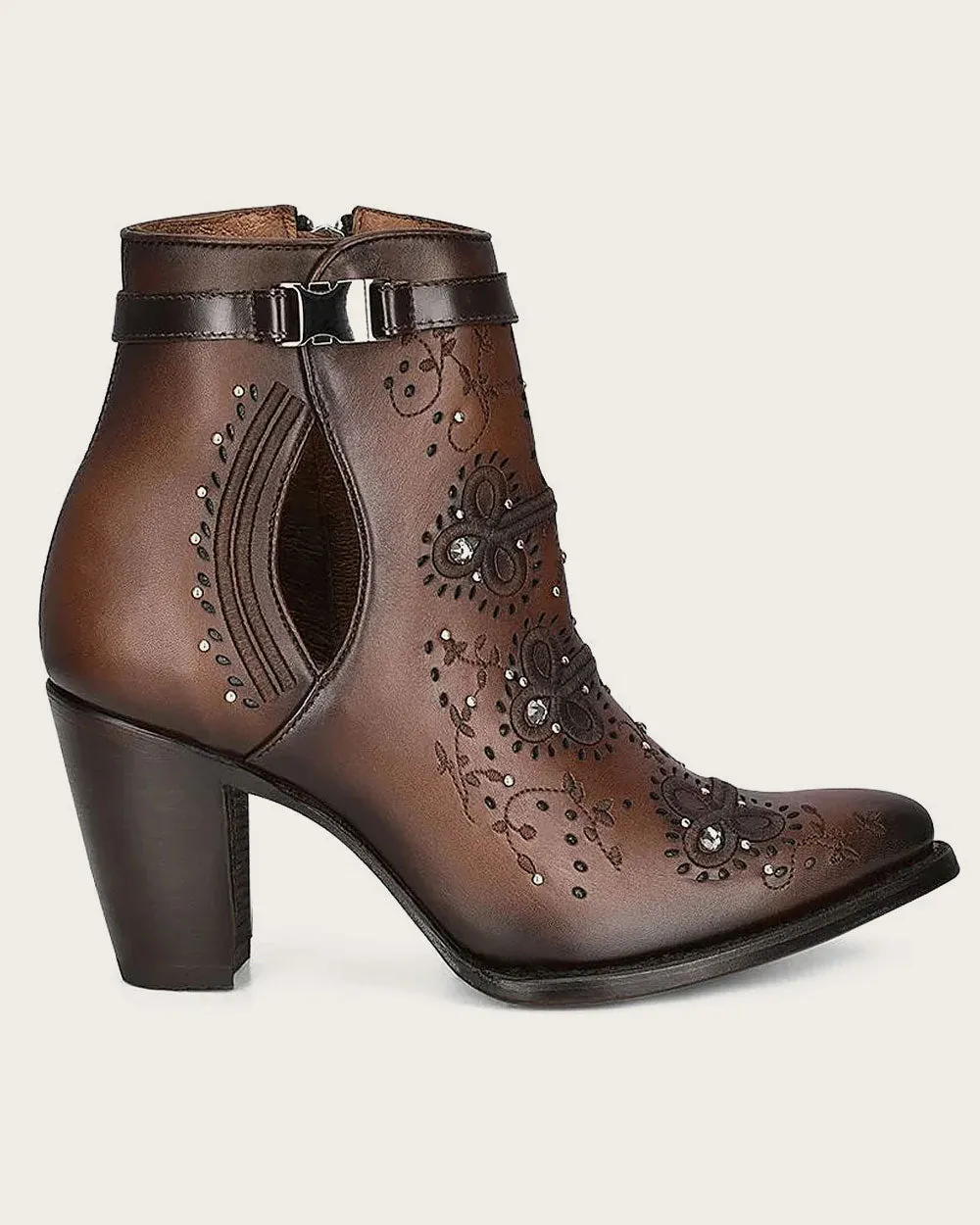 Western brown bootie with crystals