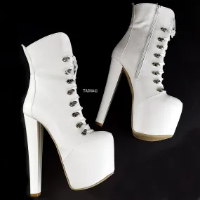 White Chunky Heel Military Style Boots