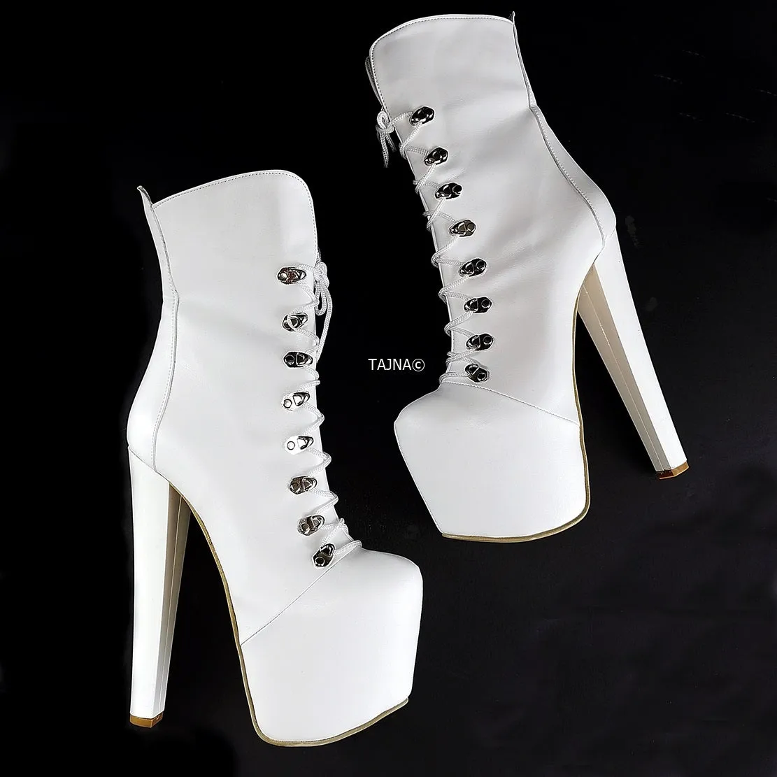 White Chunky Heel Military Style Boots