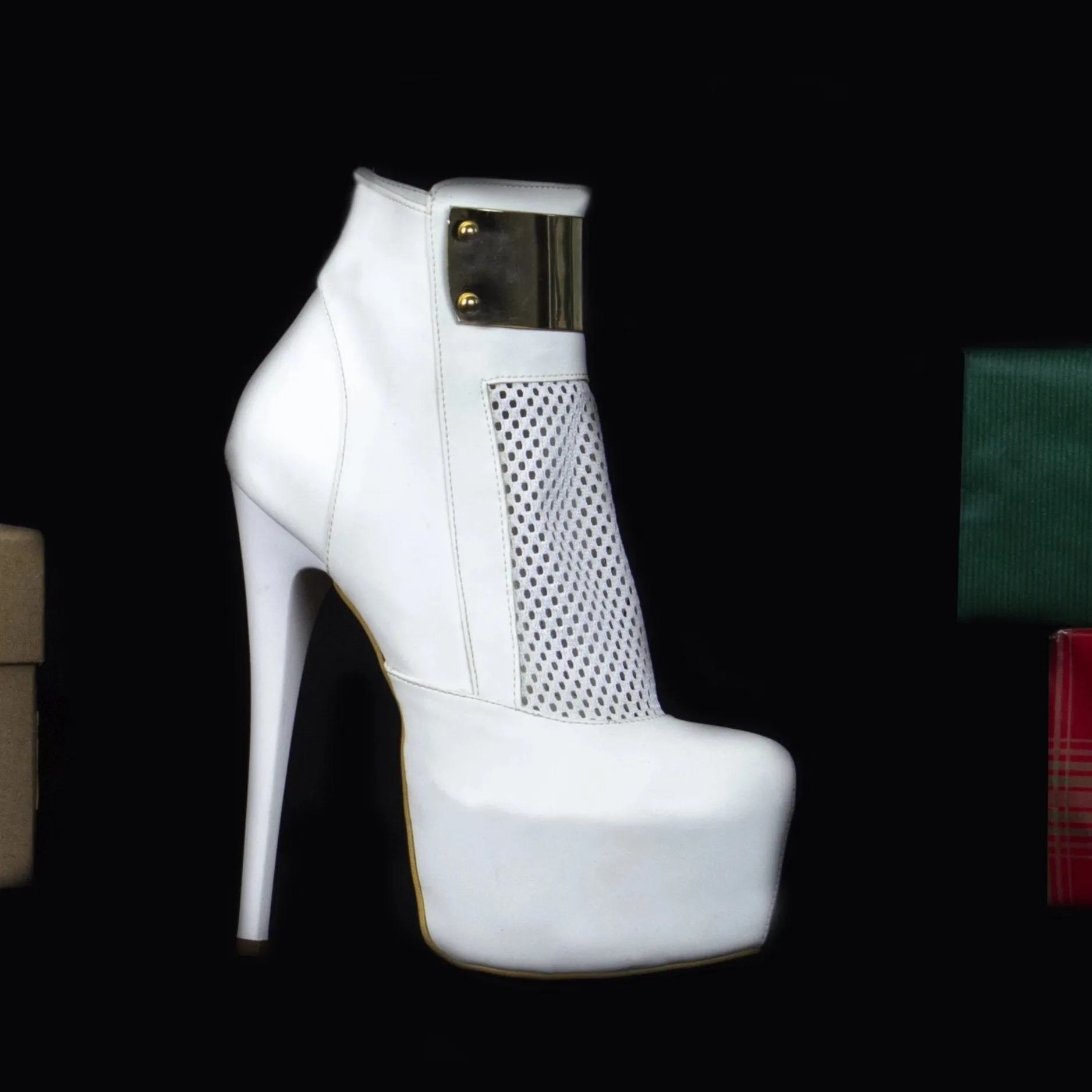 White Golden Fishnet Booties