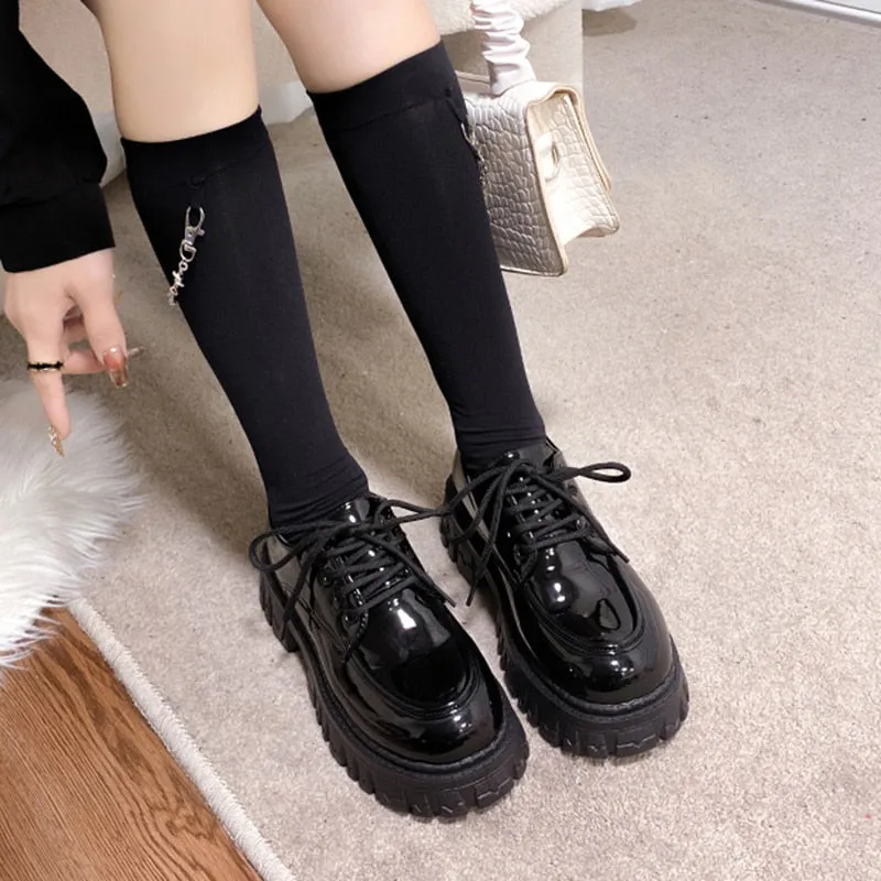 Women Leather Metal Chain Lolita Gothic Shoes