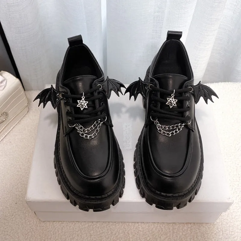 Women Leather Metal Chain Lolita Gothic Shoes