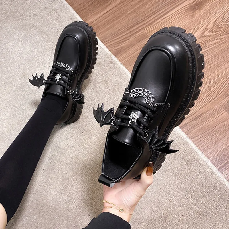 Women Leather Metal Chain Lolita Gothic Shoes