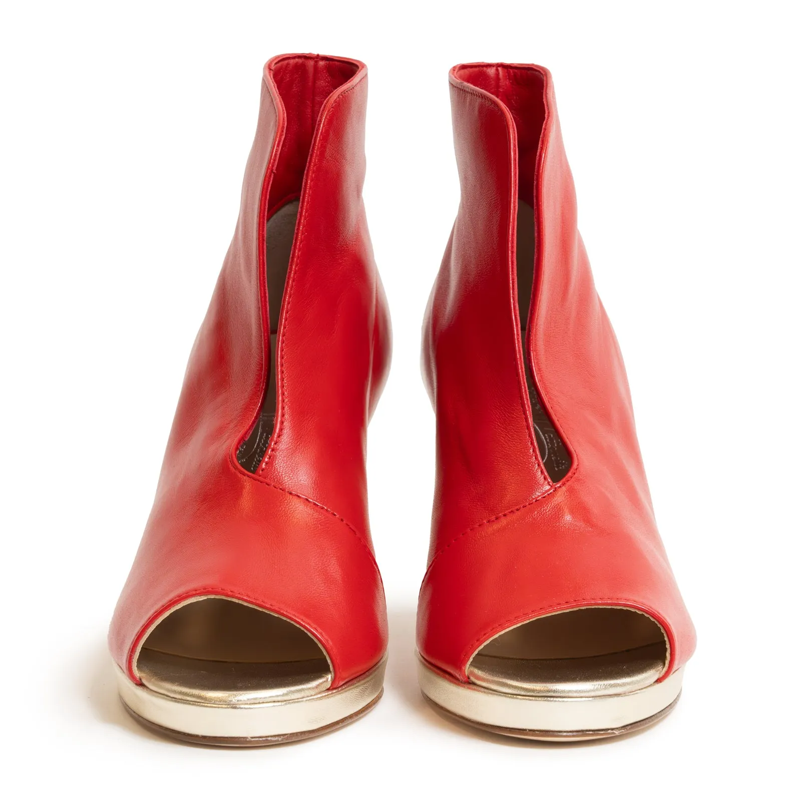 Women Open Toe Platform Ankle Booties in Nappa Red