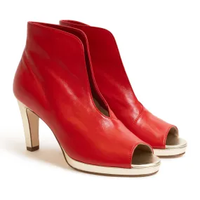 Women Open Toe Platform Ankle Booties in Nappa Red