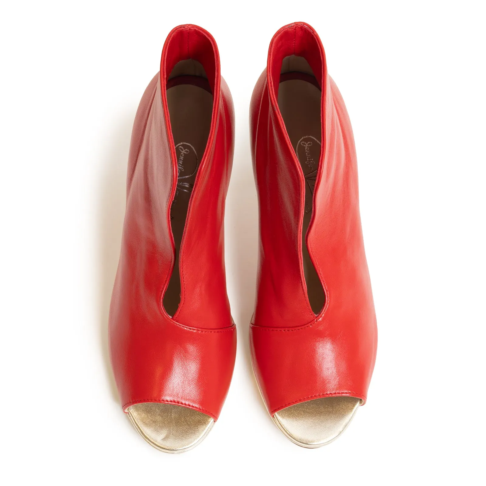 Women Open Toe Platform Ankle Booties in Nappa Red