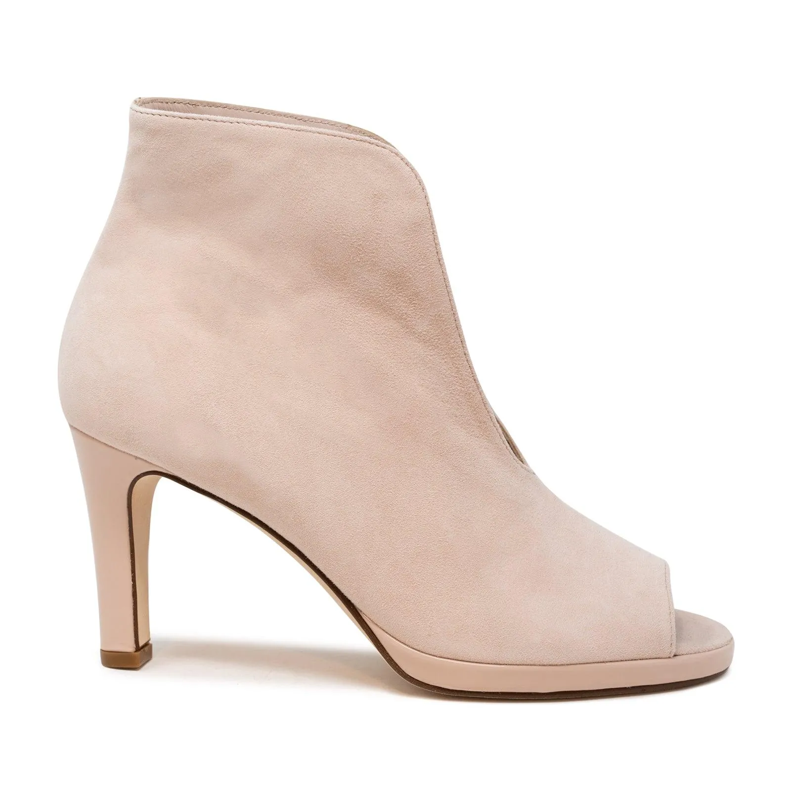 Women Open Toe Platform Ankle Booties in Suede Nude