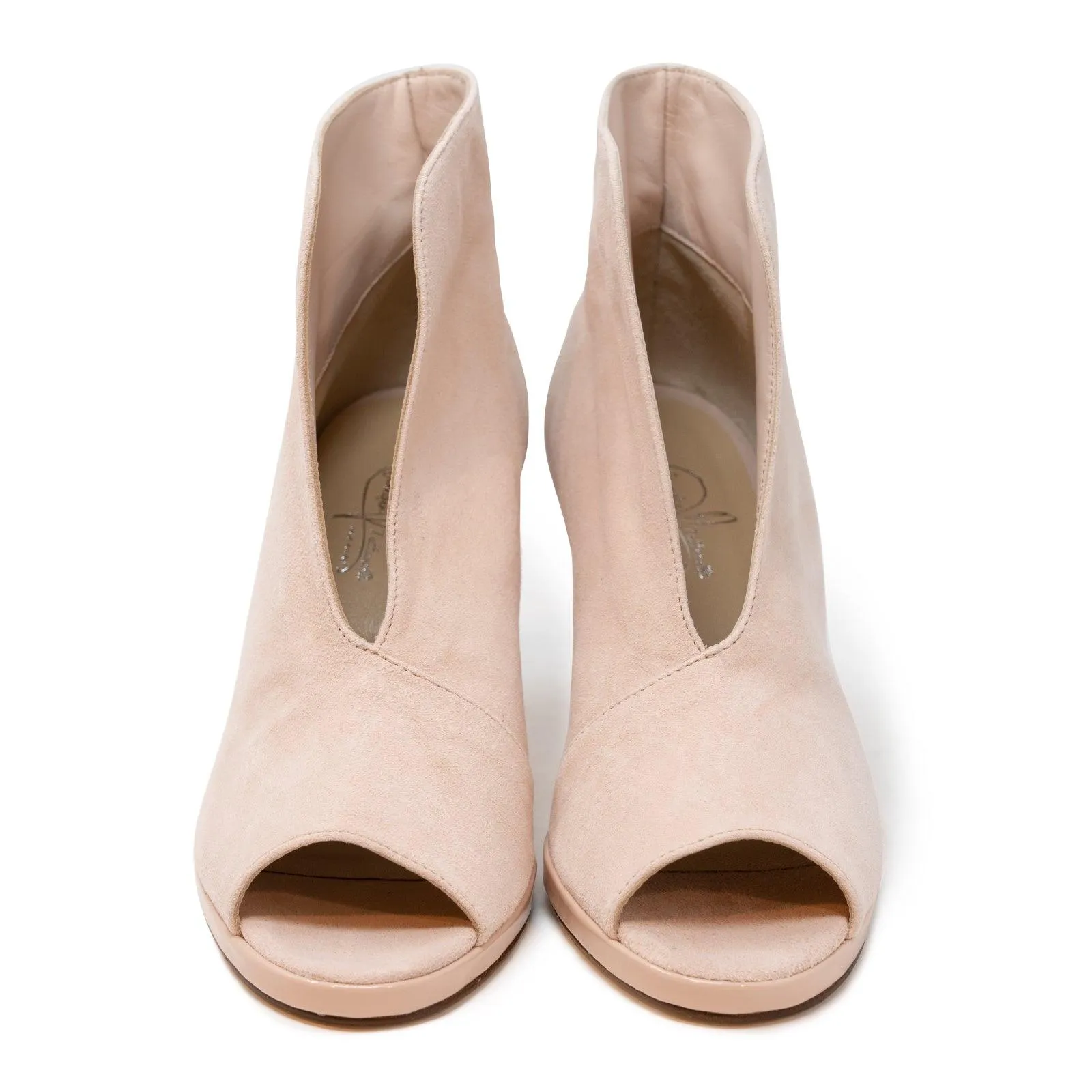 Women Open Toe Platform Ankle Booties in Suede Nude