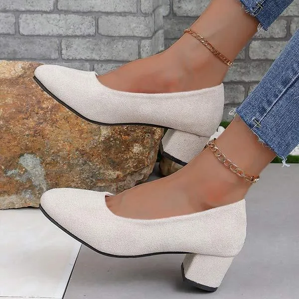 Womens Chunky Heel Suede Pumps 91197359C