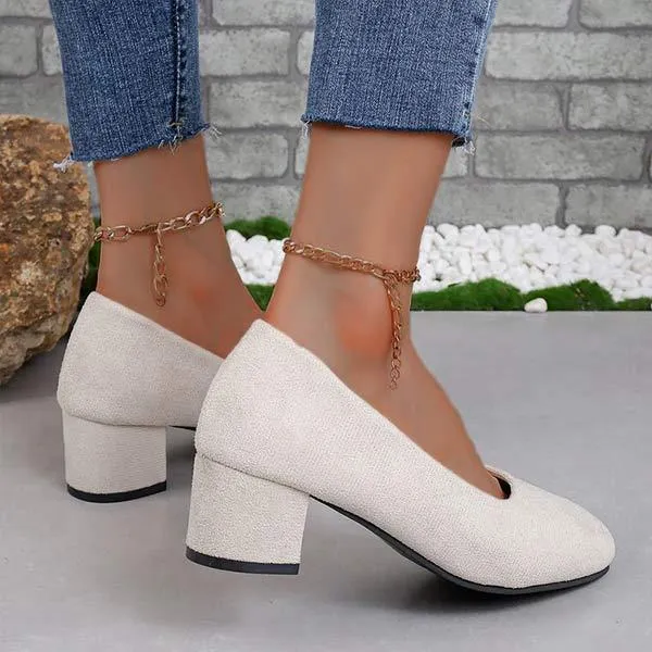 Womens Chunky Heel Suede Pumps 91197359C