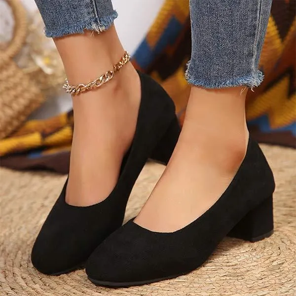Womens Chunky Heel Suede Pumps 91197359C