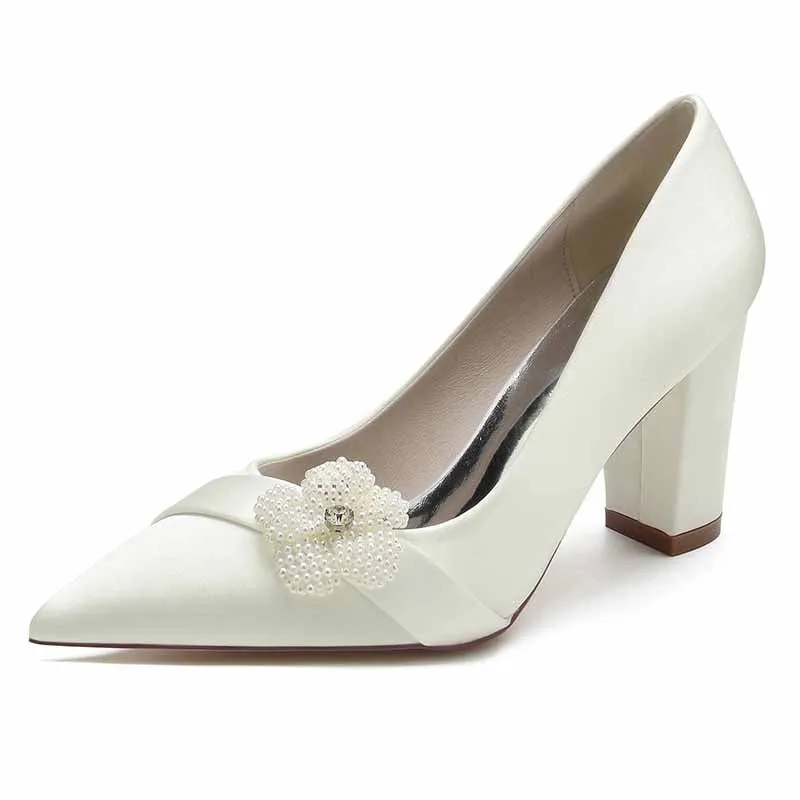 Women's Low Block Heels Comfortable Chunky Wedding Pumps