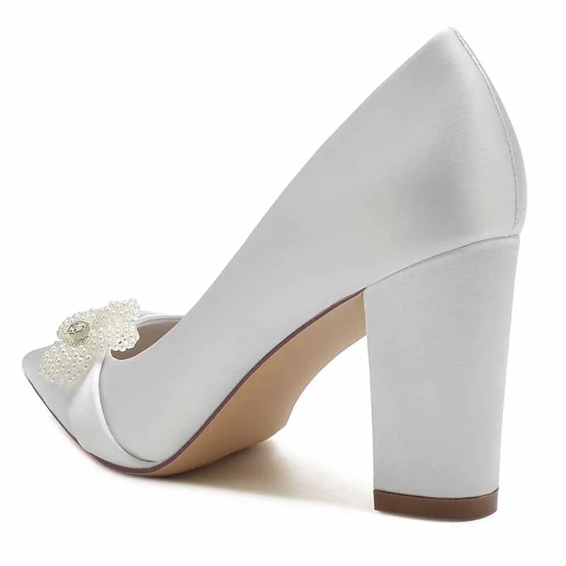 Women's Low Block Heels Comfortable Chunky Wedding Pumps
