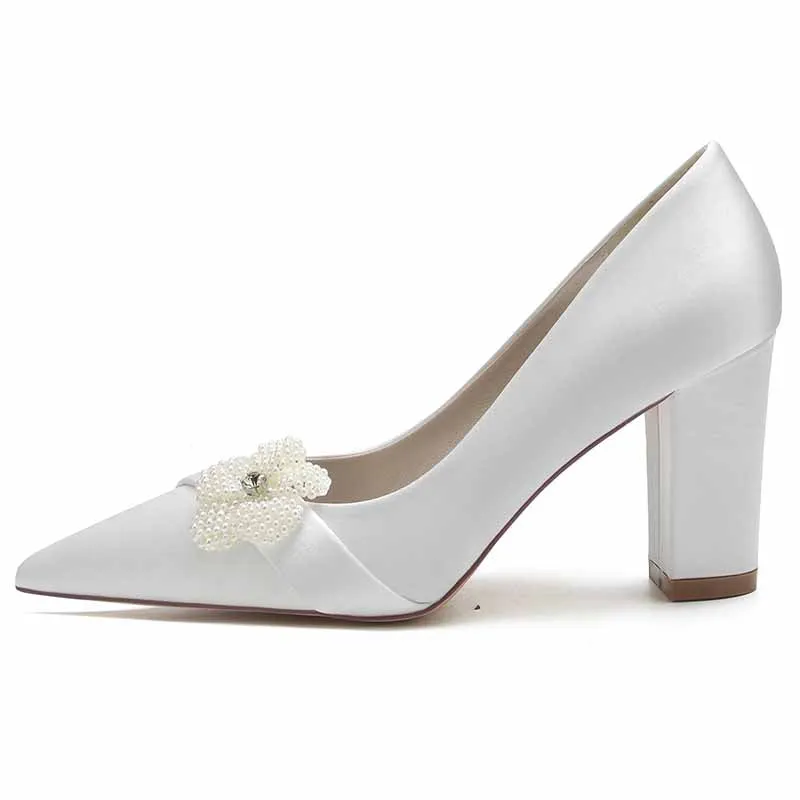 Women's Low Block Heels Comfortable Chunky Wedding Pumps