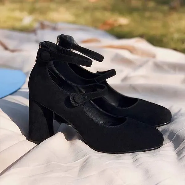 Women's Pointed-Toe Chunky Heel Suede Pumps 73280046C