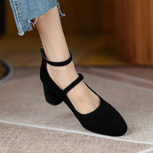 Women's Pointed-Toe Chunky Heel Suede Pumps 73280046C