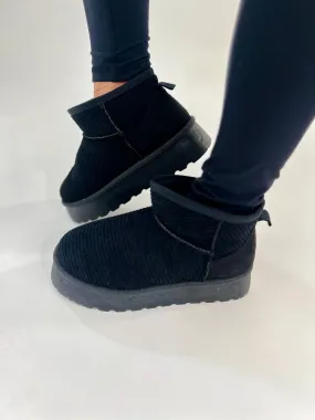 Yarroh Corduroy Platform Booties, Black